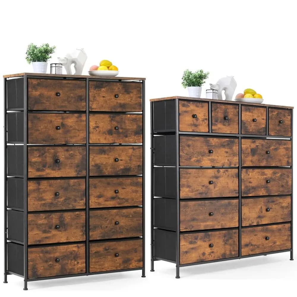 Dresser for Bedroom 12/8 Drawer Double Dresser, Storage Tower with Fabric Bins, Chest of Drawers for Closet, Living Room,Hallway