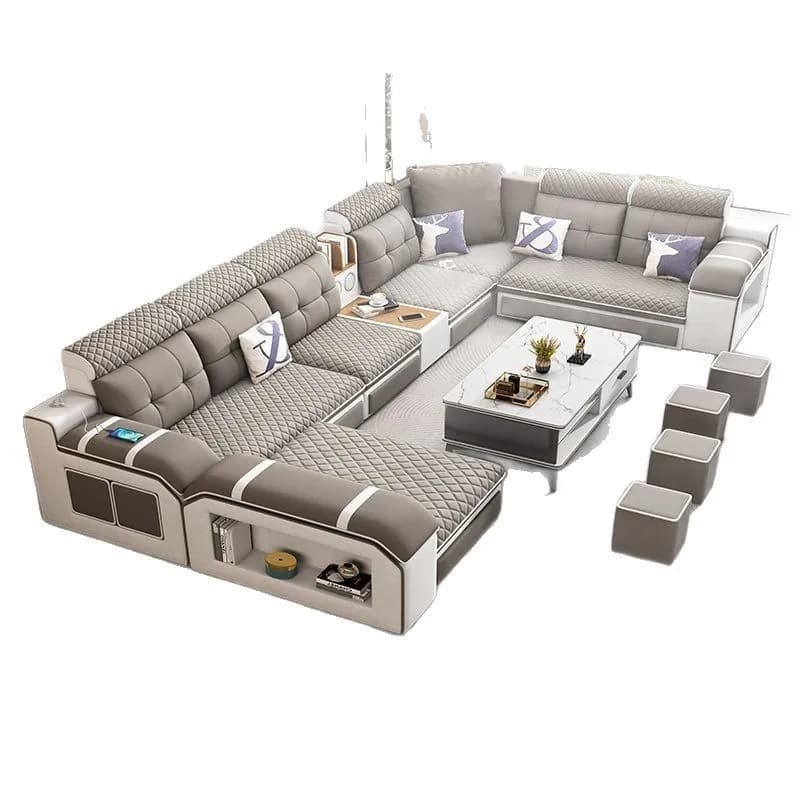 Modern leave-in multi-functional sofa, simple size, detachable and washable fabric sofa combination U-shaped sofa living room