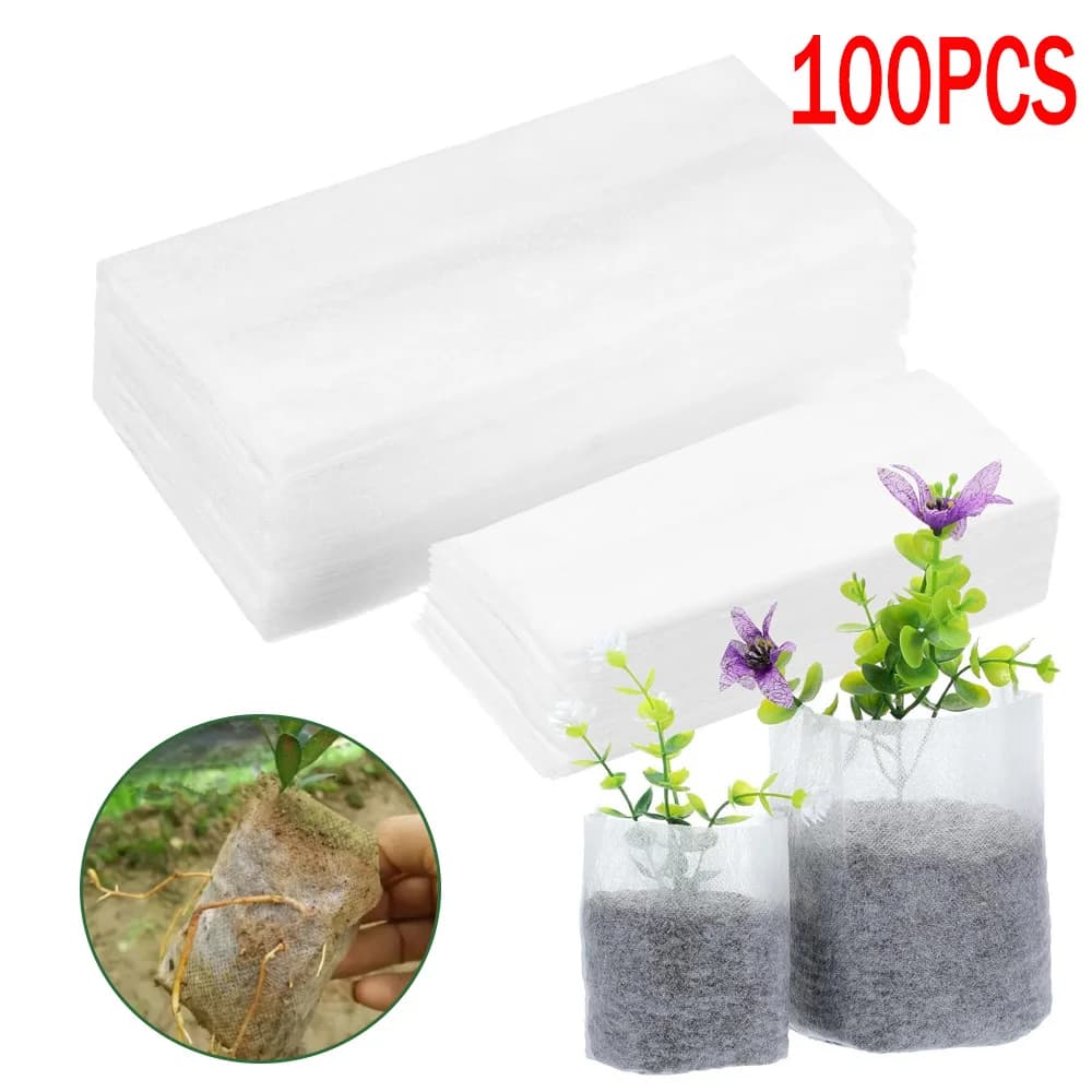 100 PCS Non-Woven Plants Grow Bags Seed Starter Bags Fabric Seedling Pots Plants Pouch Home Garden Supply