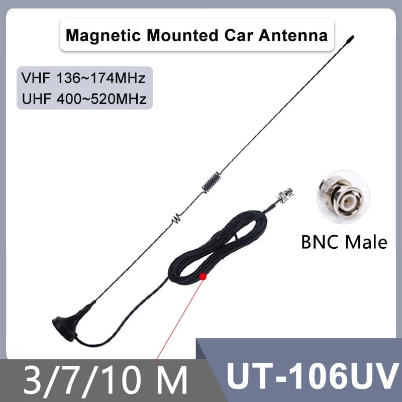 UT-106UV Car Antenna BNC Male Connector Magnetic Dual Band UHF VHF 400-520Mhz 136-174Mhz Radio TK300 Walkie Talkie Accessories