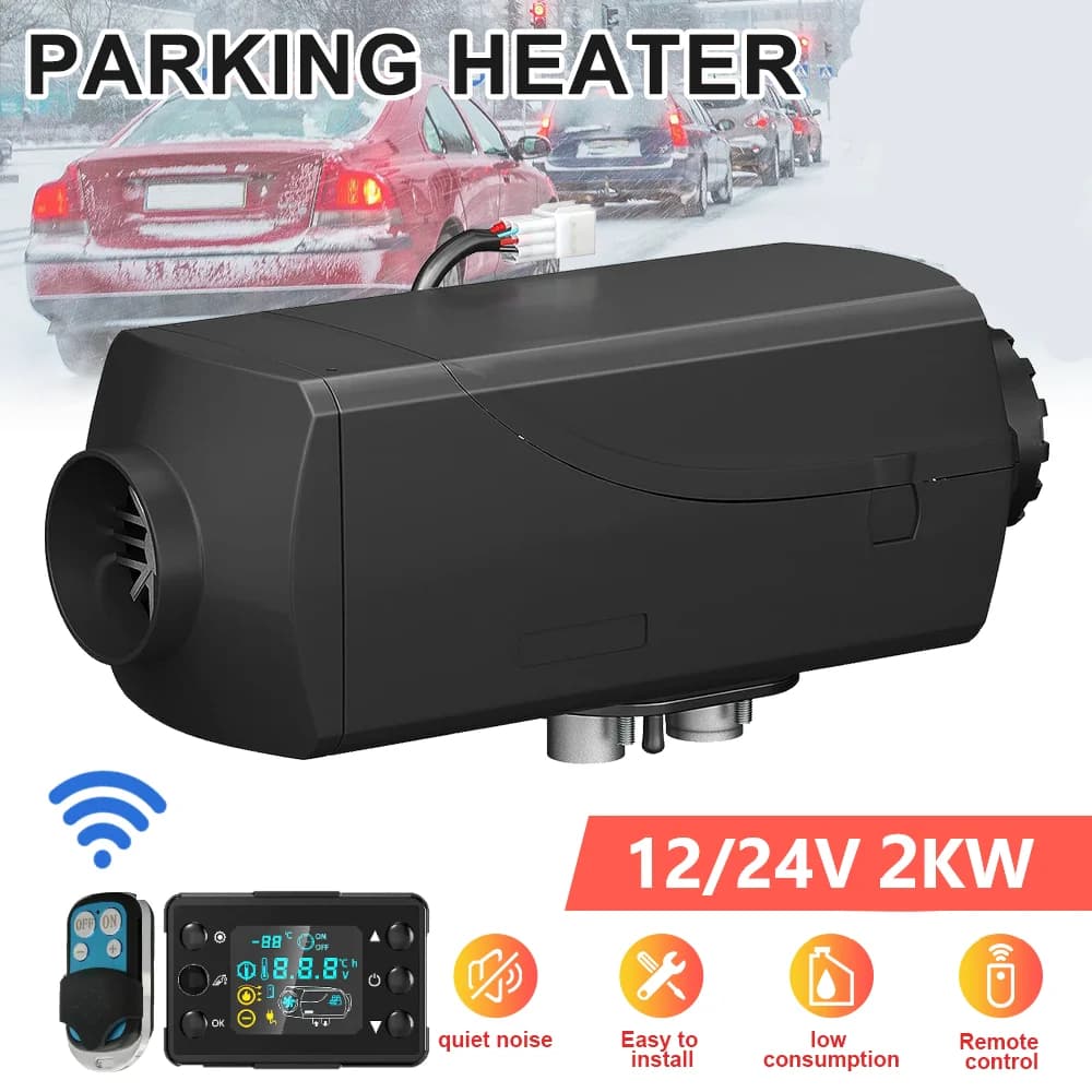 12V/24V 2KW Diesel Air Heater 2000W Portable Parking Heater Saving Fuel and Efficient w Digital Monitor for Trucks Boat Van Car