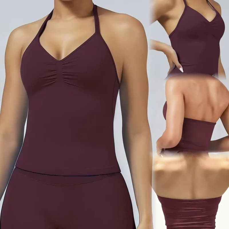   Pure Color Sexy Impact Longline Strappy Top Women Seamless Yoga Fitness Tank Top Open Back Workout Vest Gym Sports Halter