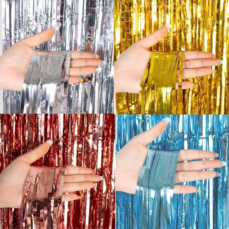 Cheap as a Party Metallic Tinsel Foil Fringe Curtains Backdrop for Birthday New Year Eve Party Photo Wedding Baby Shower Decor