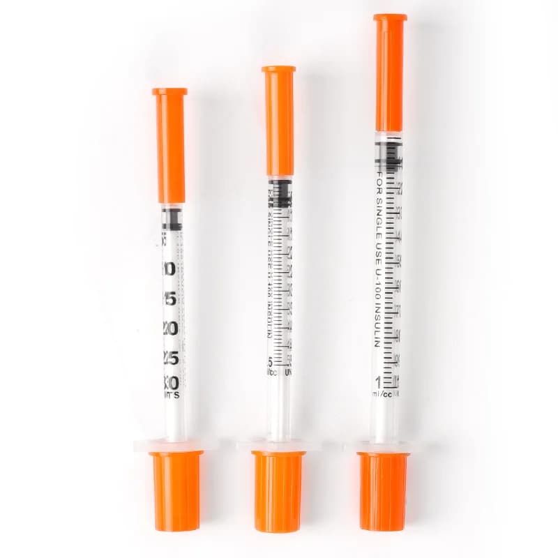 50/100Pcs 0.3/0.5/1ML Disposable Plastic Veterinary Syringe Orange Cap Sterile Insulin Syringe With Needles For Pet Farm Animals