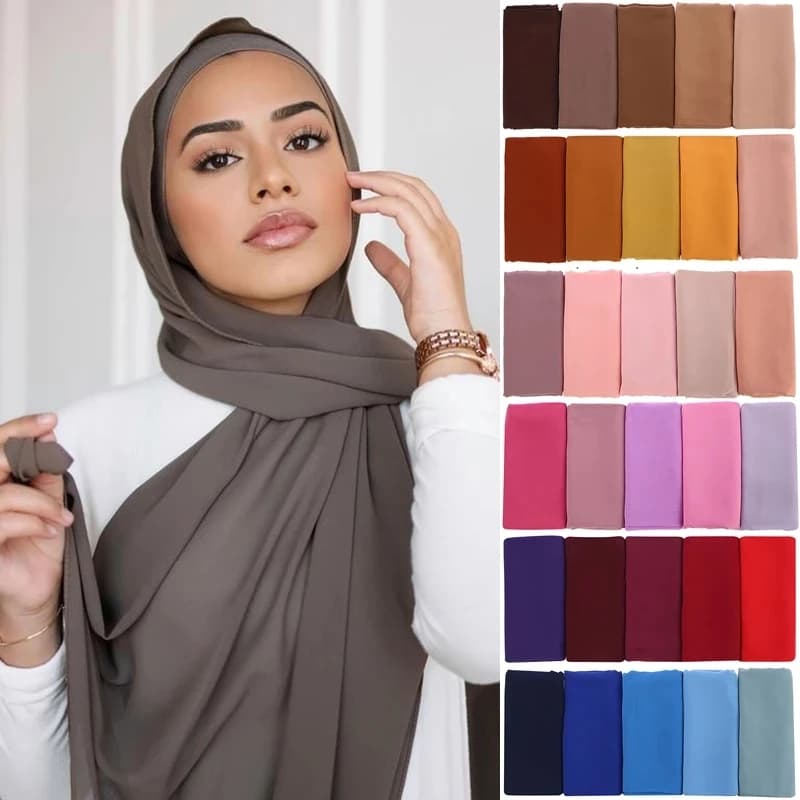 Muslim Chiffon Hijabs For Woman Long Solid Color Head Wrap For Women Shawls Scarves Ladies Muslim Veil Hijab