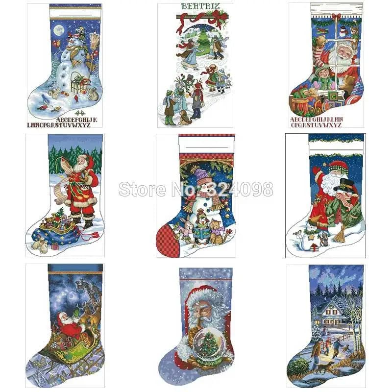 Christmas Socks Cartoon Patterns Counted Cross Stitch 11CT 14CT 18CT DIY Chinese Cross Stitch Kits Embroidery Needlework Sets