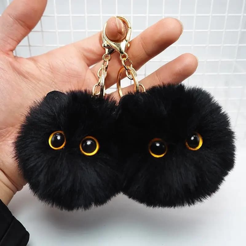 Powder Blusher Cat Ball Mountain Black Coal Ball Cat Hand Made Plush Doll Key Chain Pendant Girl Heart Schoolbag Pendant