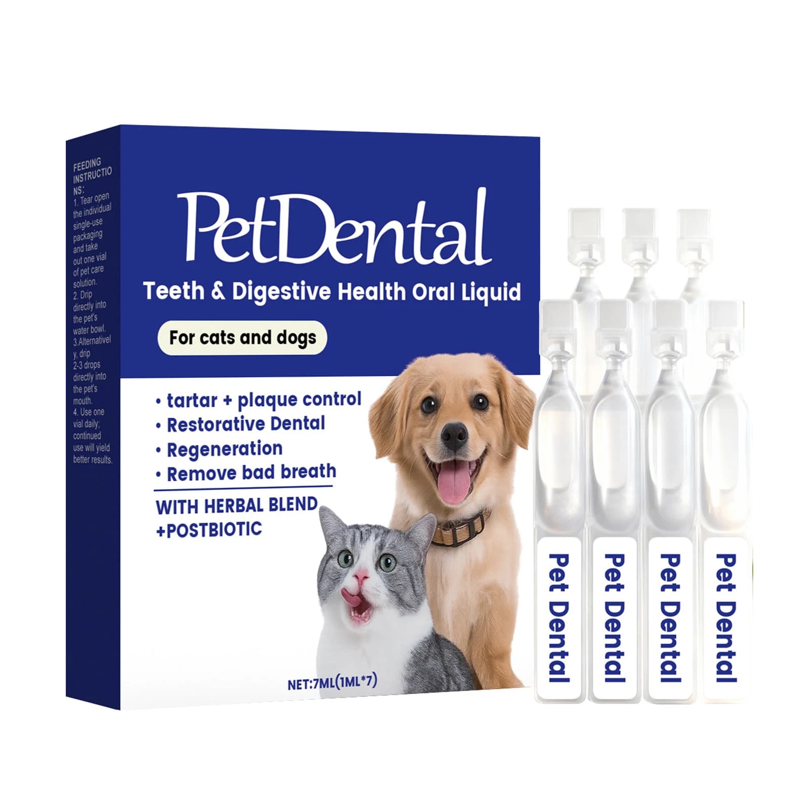 7pcs Pet Dental-Digestive Health Oral Liquid For Dog Cats Freshen Breath Remove Tartar Promote Gums Regeneration Pet Supply