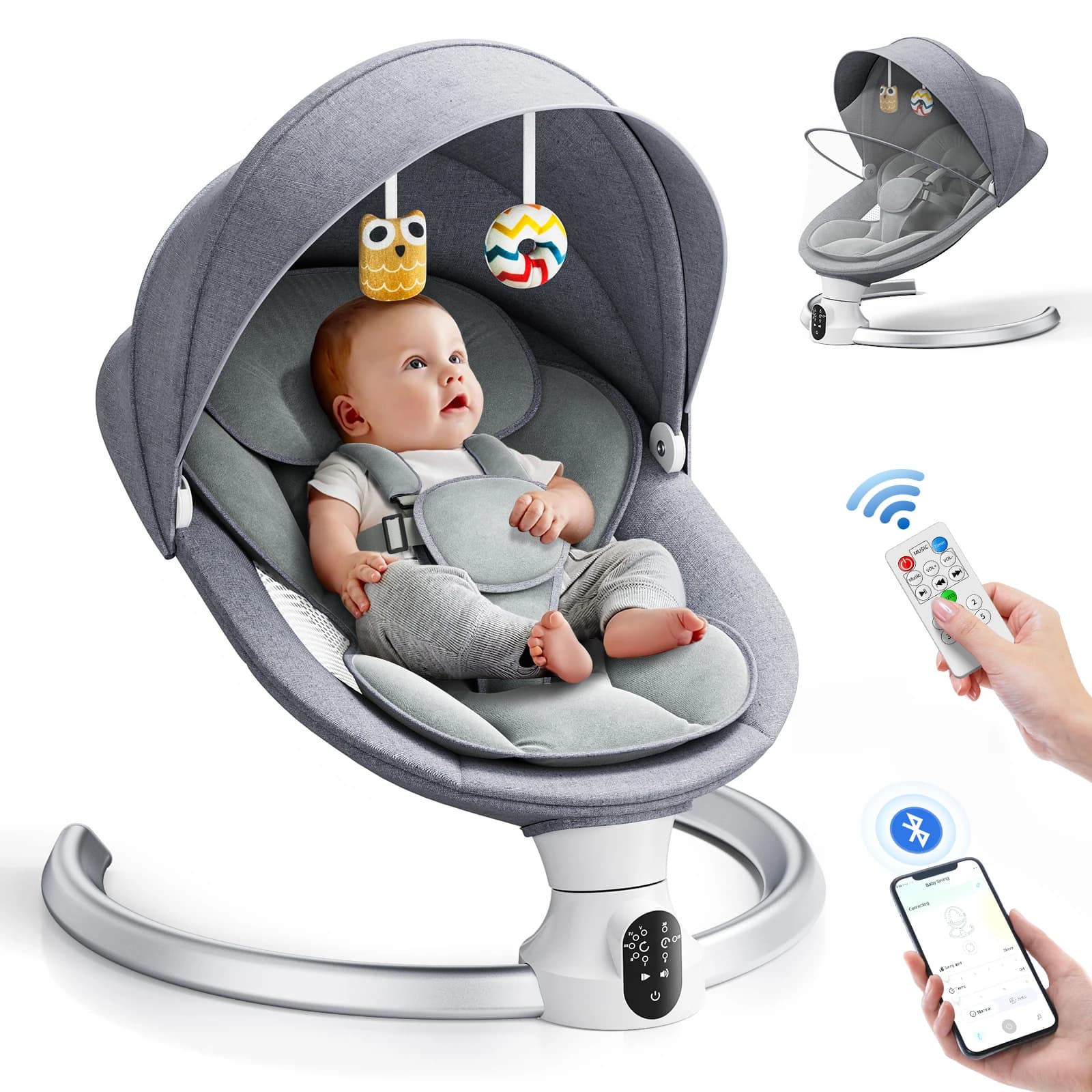 Bluetooth Electric Baby Shaker,5-Point Dishwasher Electric Baby Shaker with 5 Speeds 3 Timer and 10 Music APP Remote Control