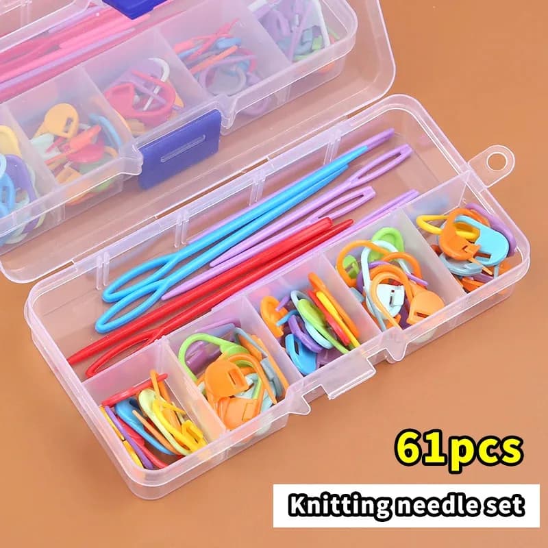 61pcs Multicolor Plastic Resin Small Clips Knitting Crochet Markers Locking Stitch Needle Clip Marking Rings DIY Sewing Tool