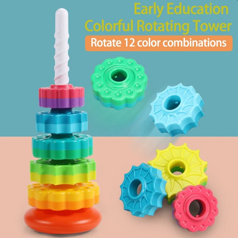 Rainbow Turret Stacking Music Color Nesting Ring 1-3 Years Old Infant Baby Turn Turret Puzzle Early Education Toys