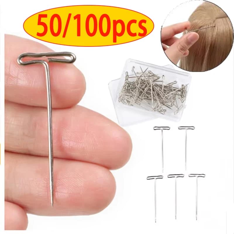 50/100Pcs 27/32/38/45/50MM T Pin Needles Wig Making T Pins for Blocking Knitting Assorted Sizes T-Pins Stainless Steel