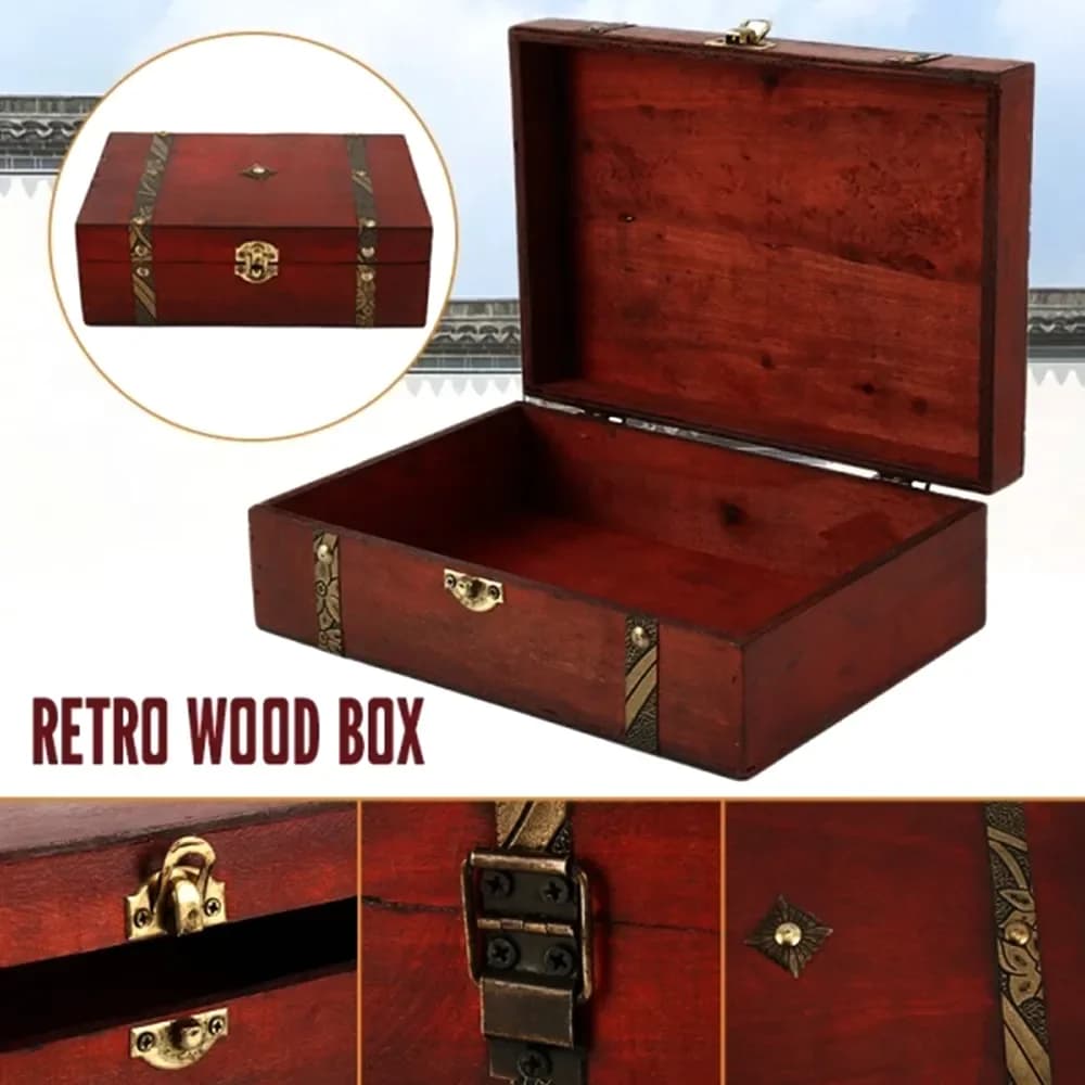 Wood Box 23 x 16 x 7.5cm Natural Wooden Storage Case Home Storage Retro Wooden Keepsake Box for Art Hobbies Gift Jewelry Rings