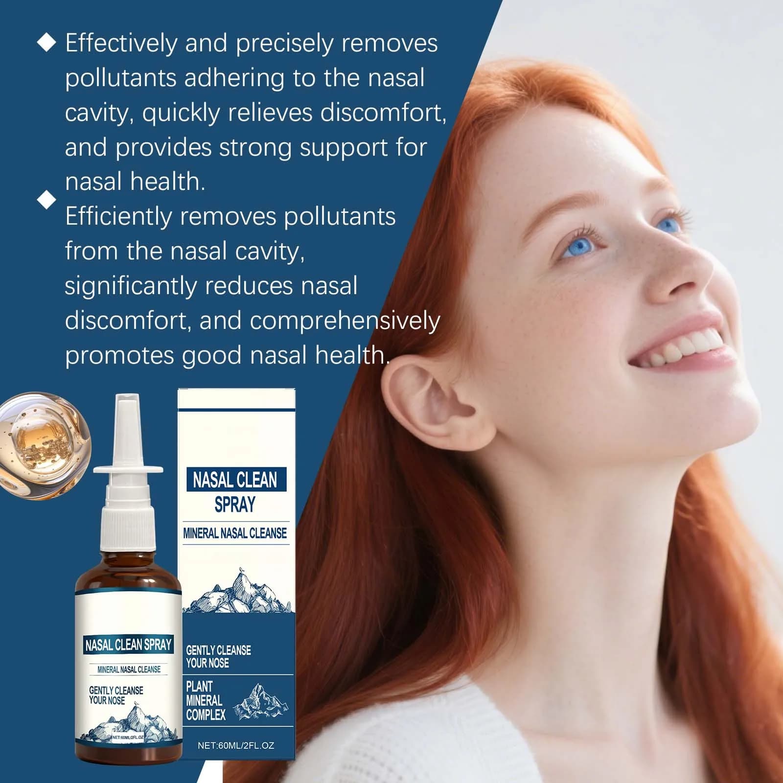 Nasal Clean Spray Gentle Cleaning Nasal Remove Nasal Pollutants Relieve Nasal Congestion Discomfort Moisturizing Nasal Care 60ml