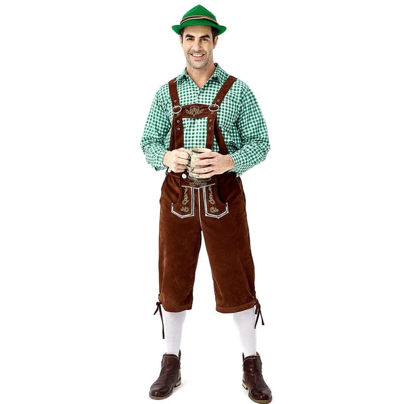 Bavarian Octoberfest German Beer Costume Suspenders Shorts Men's Halloween Cosplay Outfit Male Oktoberfest Lederhosen Costume