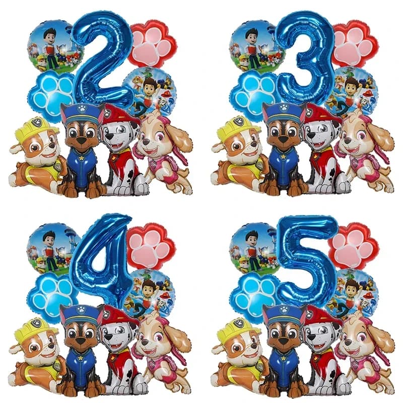 9pcs Cartoon Paw Patrol Foil Balloon Digital Number Supplies Rescue Dog Party Decoration Baby Gift Chase Skye