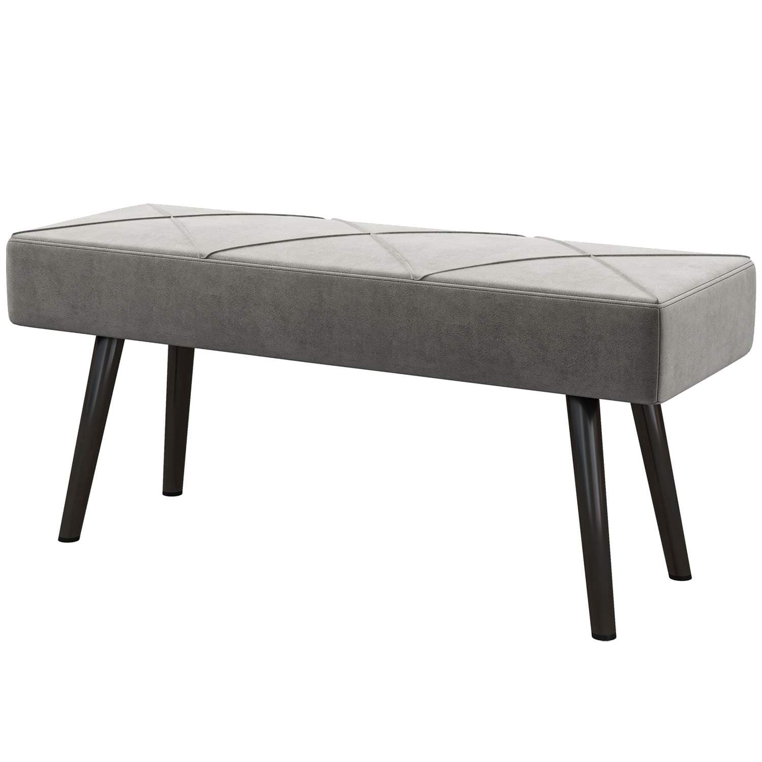 Grå Sammetsbänk med X-Mönster, 100x36x45 cm