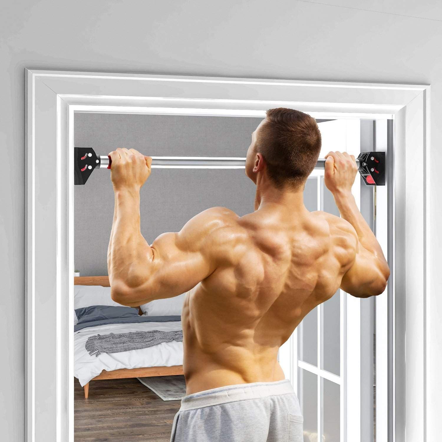 Justerbar pull-up bar för dörrkarm, svart stål view 2