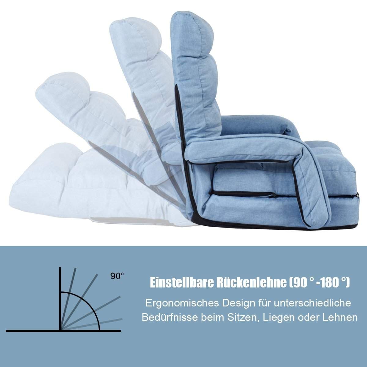 Justerbar blå bäddsoffa – 5 positioner, bekväma armstöd view 2