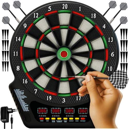 Elektronisk darttavla, 4 LED-displayer, 6 dart, 27 spel
