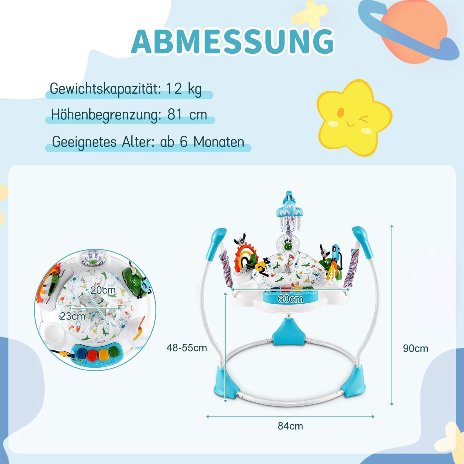 Babyaktivitetscenter med 6 leksaker, ljus och musik – blå view 2