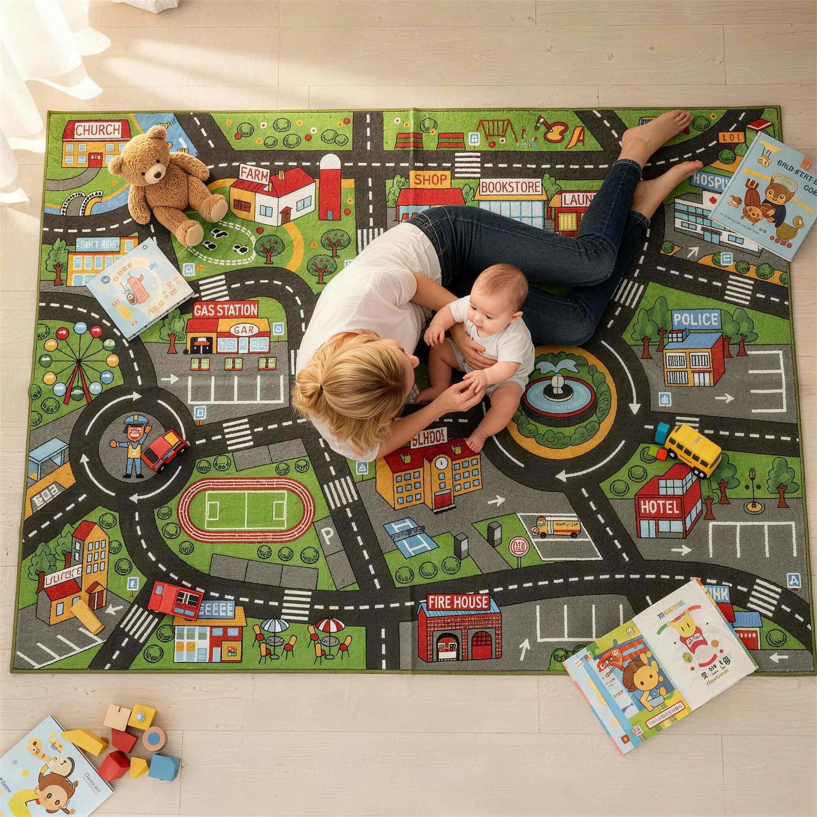 Halkfri lekmatta för baby – City Design, 200x150 cm view 2
