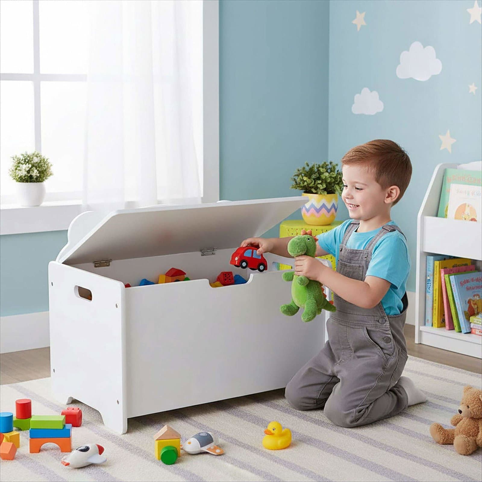 Vit leksakslåda med lock – Bear Silhouette Storage view 2