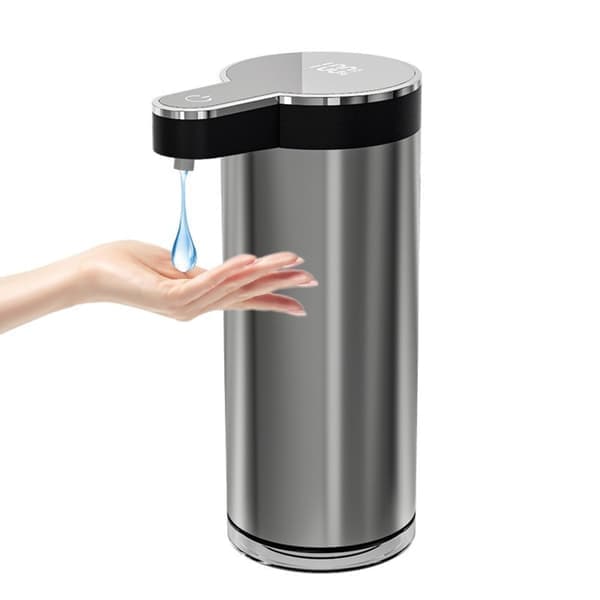 Rostfritt stål beröringsfri automatisk tvåldispenser 400ml, uppladdningsbar USB DC-5v, 0,3s sensor, mörkgrå för kök och badrum
