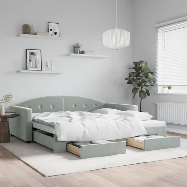 Dagbädd utdragbar med lådor ljusgrå 100x200 cm sammet