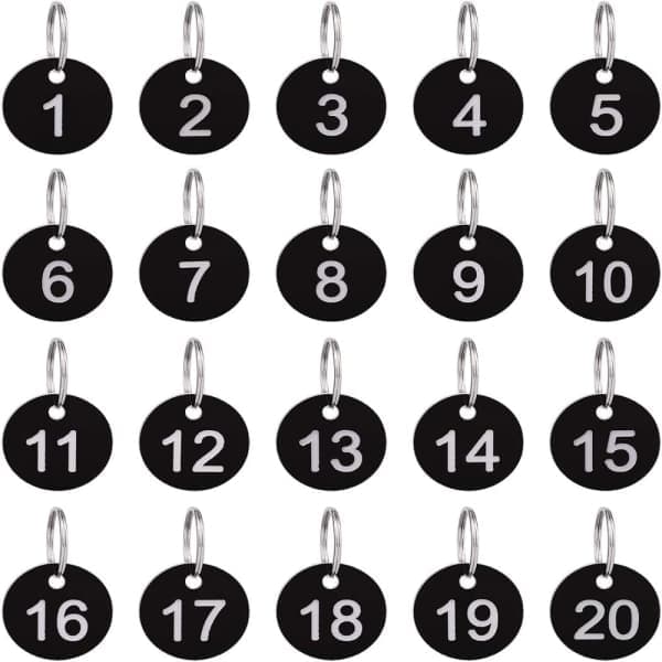 20-pack nummerbrickor runda numrerade nyckelringar