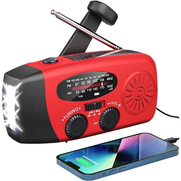 Väderradio, Solradio, Nödladdningsradio med Handvev, Självdriven AM/FM Solcellsväderradio med LED-ficklampa, WB-radio