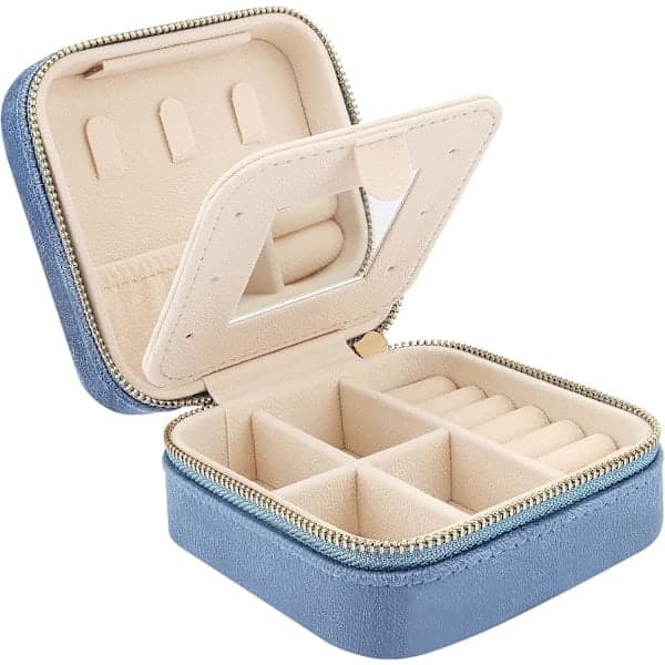 Mini Smyckeskrin i Sammet för Resor med Spegel, Smyckeskrin Organizer för Resor, Smyckesförvaringslåda för Ringar Örhängen Halsband Armband