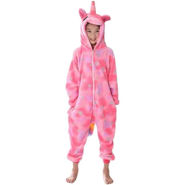 Barnflickor En-dels Unicorn Pyjamas Flanell Huvad Jumpsuit Vinter Onesies Nattkläder