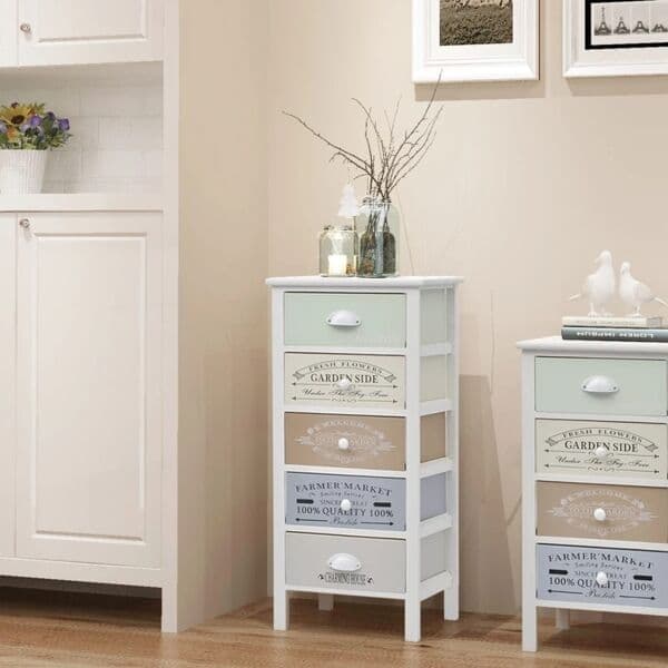 vidaXL Shabby Chic French byrå 5 lådor trä