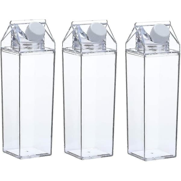 3-pack 1000 ml mjölkkartongflaska, klar fyrkantig mjölkplast läckagesäker kopp