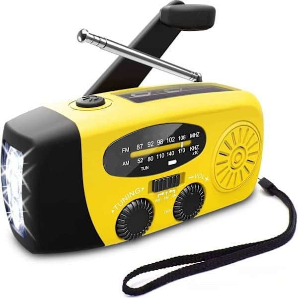 Uppgraderad 2026 nödradiomed handvev, solpanel, ficklampa och 2000mAh powerbank; SOS; AM/FM-radio; NOAA bärbar väderradio.