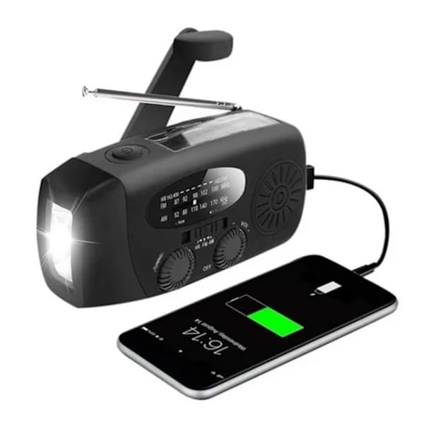 Uppgraderad 2026 nödradiomed handvev, solpanel, ficklampa och 2000mAh powerbank; SOS; AM/FM-radio; NOAA bärbar väderradio.