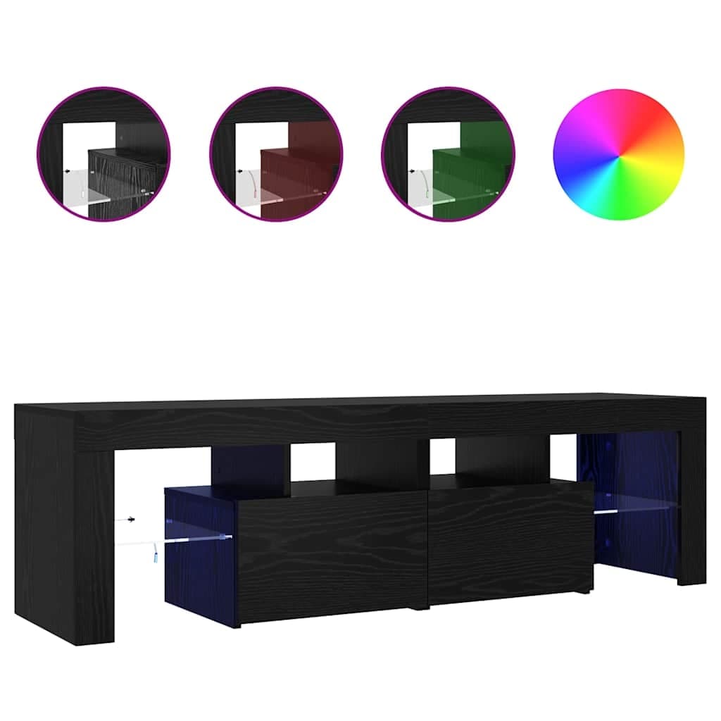 vidaXL TV-bänk med LED-lampor svart ek 140x36,5x40 cm konstruerat trä