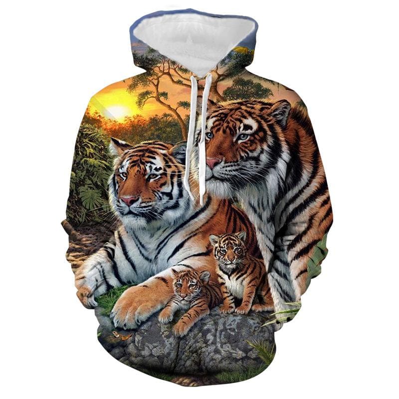 Animal Tiger Pattern Huvtröja Dam Herr löst par Luvtröja Ficka Casual 3D Digital Printing Sweatshirts cm