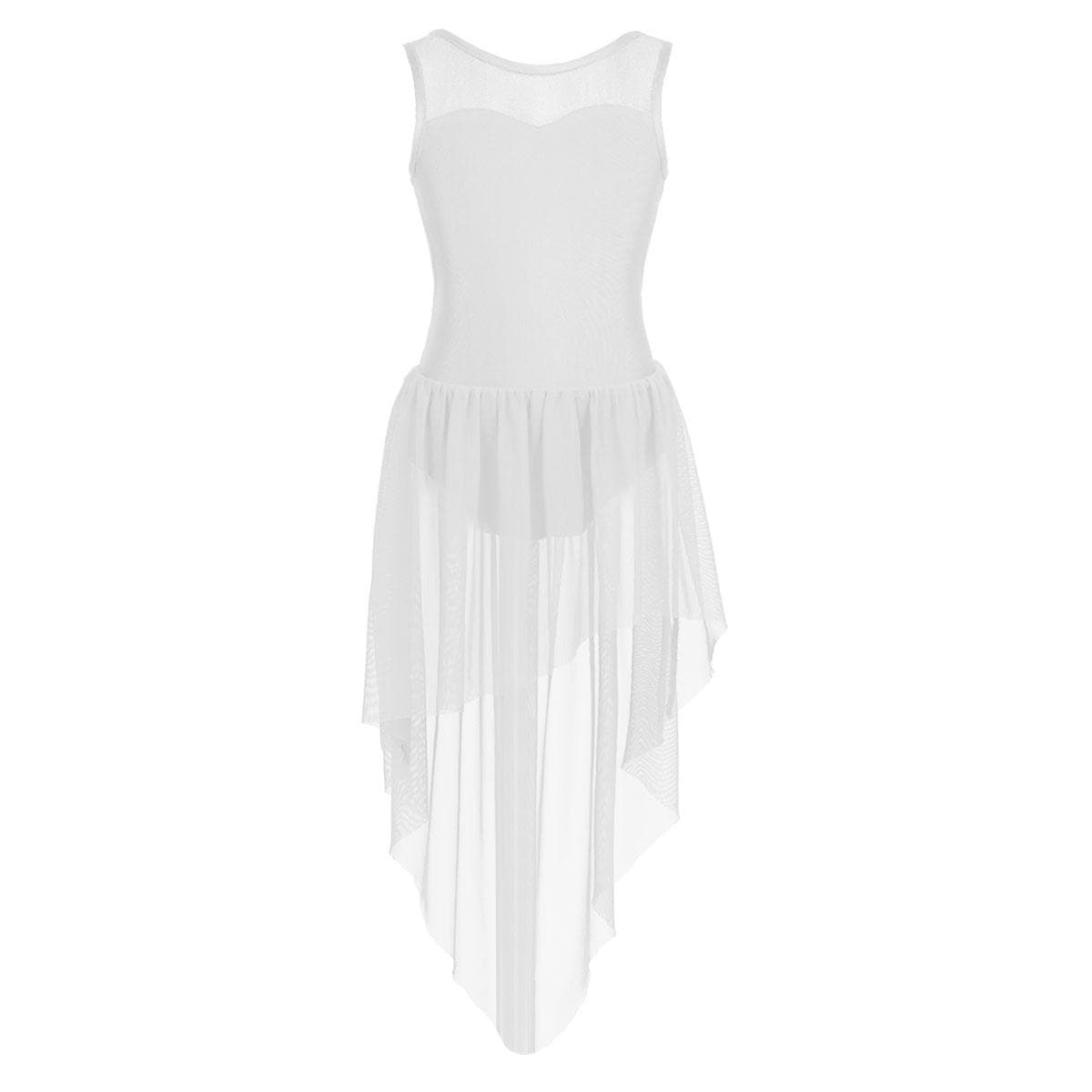 Barn Balett Tutu Dans Leotard Klänning Ärmlös Hög-låg fåll Flickor Gymnastik Leotard Scenkostymer 7-8 Years vit