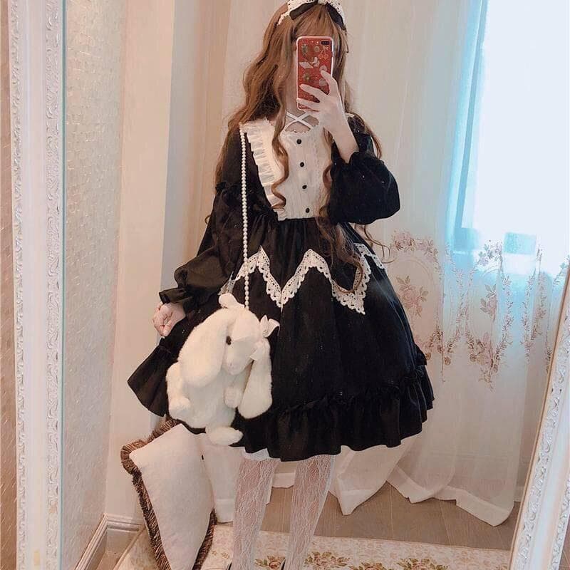 Klänning i Lolita-stil Dam Spets Piga Prinsess Klänning Härlig japansk Dams Sweet Medium Kjol Lång kjol Fluffig kjol cm