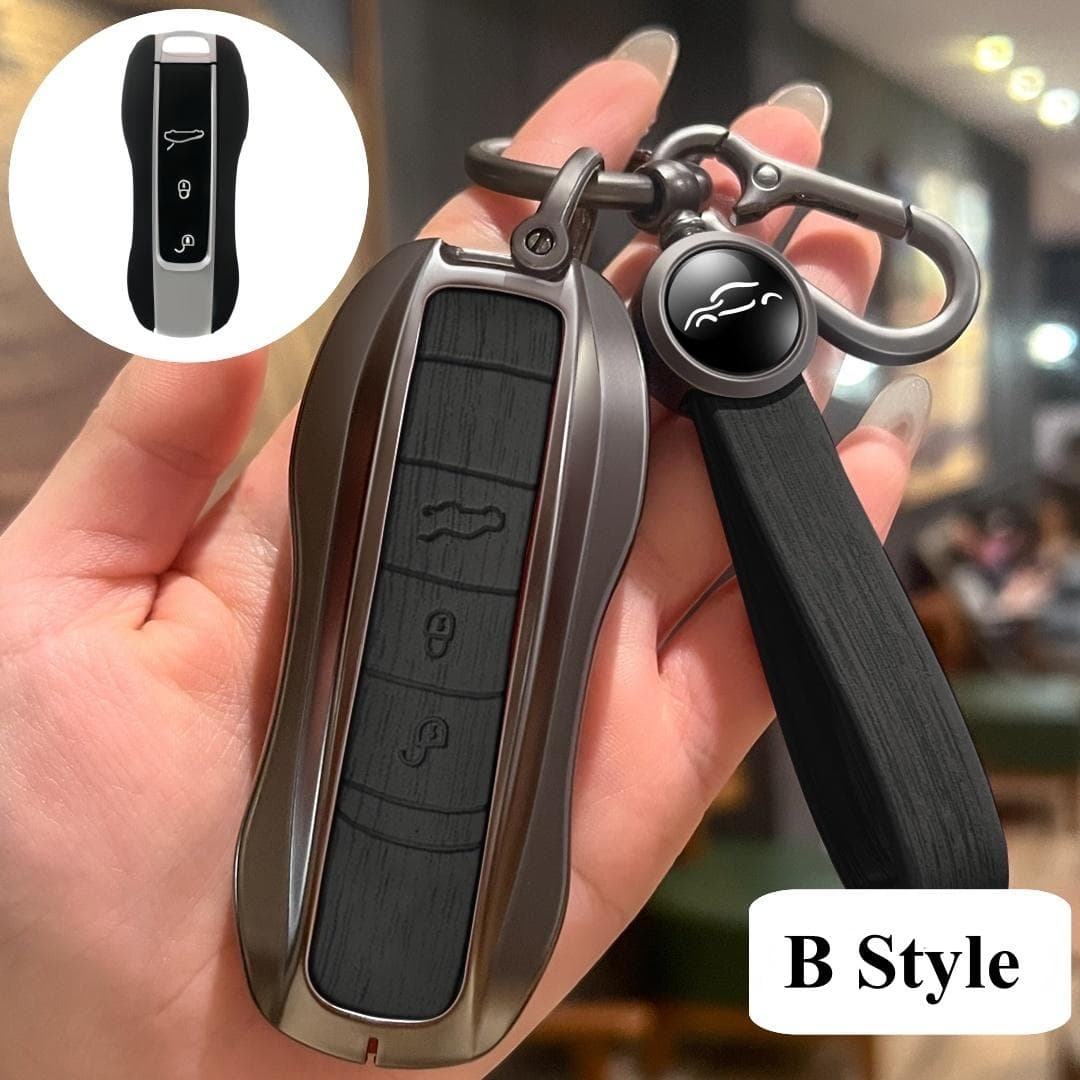 Lyxigt äkta läder för Porsche Boxster Cayman Panamera Cayenne Macan 718/911 Taycan Bilnyckelfodral Skyddande Nyckelring brun