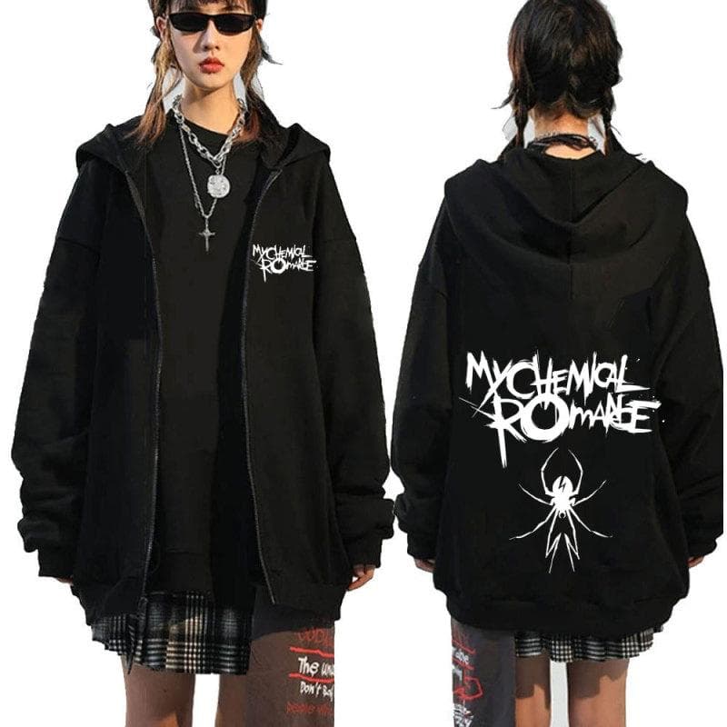 Rockband My Chemical Romance Mcr Dead Dragkedjehoodie Black Parade Punk Emo Zip Up Sweatshirt Herr Mode Vintage Hoodies Jackor cm