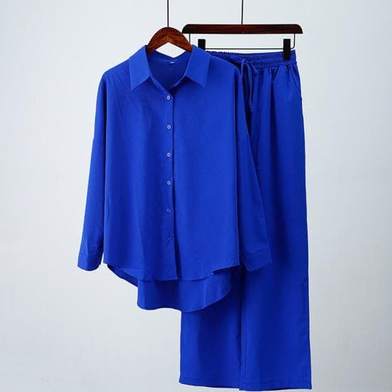 2 st/set Höstblusbyxa Set Fabulous Cardigan Solid Color Daily Wear Clothing cm blå