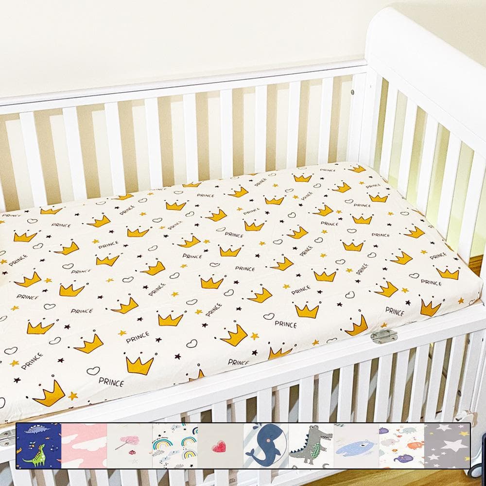 Sommar Mjuk Bomull Baby Madrasskydd Lakan Premium Mamma och Baby med Tecknad Design - Spjälsäng Dra-på-lakan för Bekväm Naken Sovning 60cm
