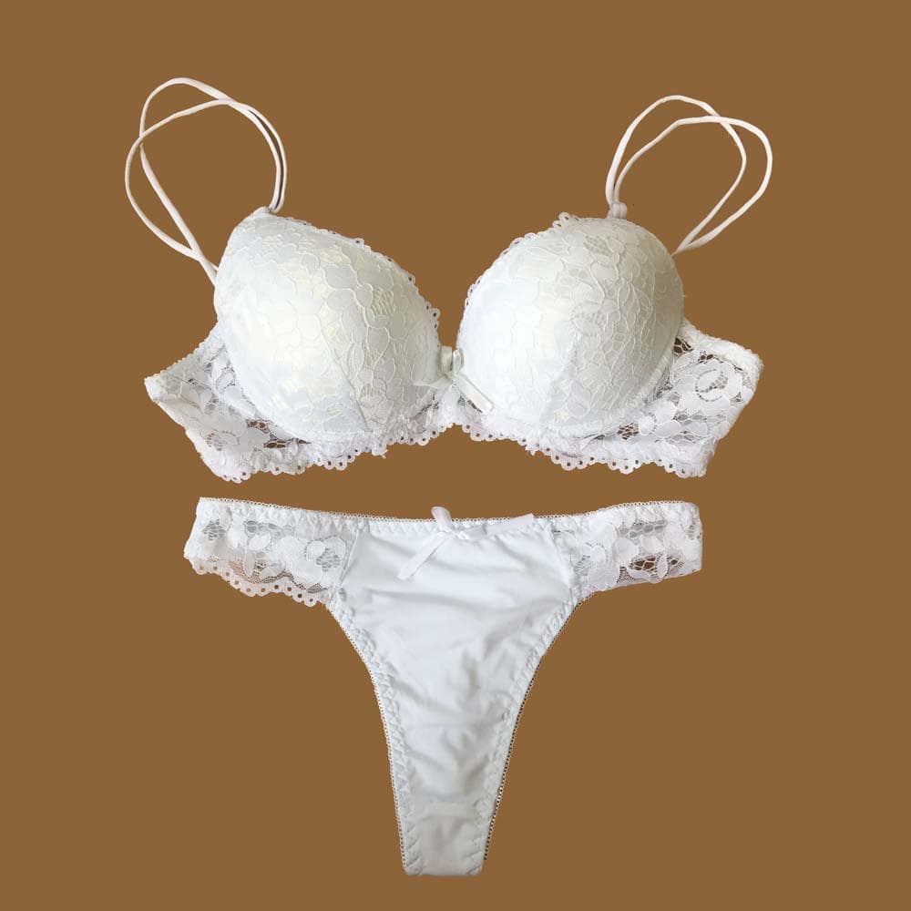 Spets-BH String Set Push up Underkläder set Dam Trosor Hollow Lace Intimates BH:ar och trosor set 38C vit