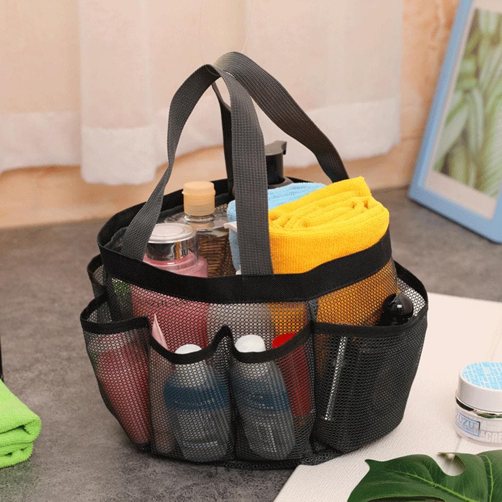 Duschväska i mesh Hängande toalettväska College Dorm Essentials-väska Bärbar tvättväska Snabbtorkande svart
