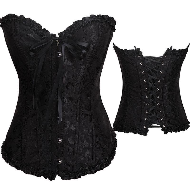 Korsett med snörning för damer, överbust Bustier Steampunk Korse Timglas Bodyshaper Corselet XL svart