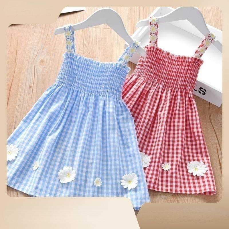 Sommar 2023 barnklänning Little Daisy Rutig prinsessklänning för flickor 120cm