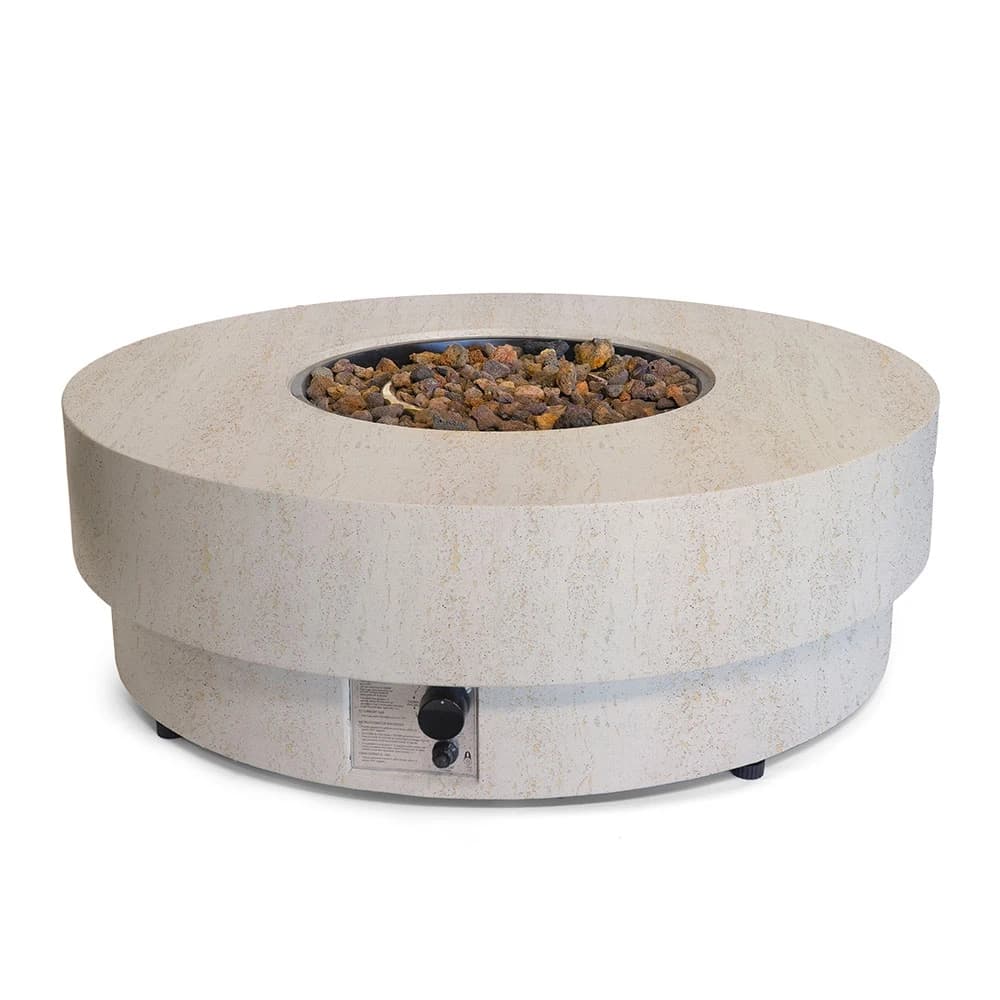 Estate Round 105 Travertin Gaseldstadbord av Happy Cocooning – 105 cm Komposit Stenliknande Utomhusbord 16,5 kW
